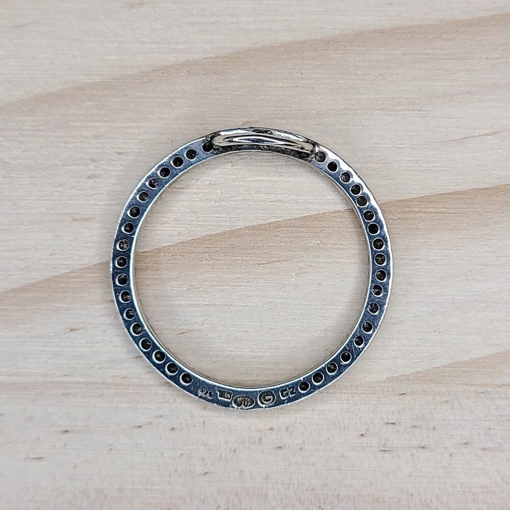 Vtg Sterling Silver & Cubic Zirconia Round Circle Pendant 925 Hallmarked 1" - Picture 4 of 8
